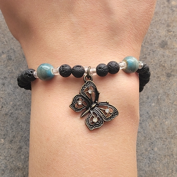 Butterfly Lava Bead Handmade Bracelet - Picture 2 of 4